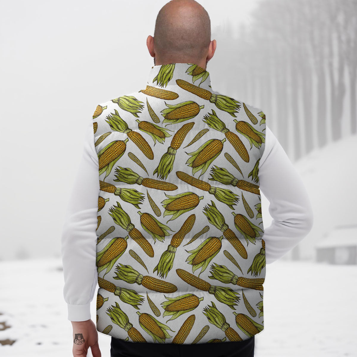 Corncob Hand-Drawn Print Pattern Down Vest-grizzshop