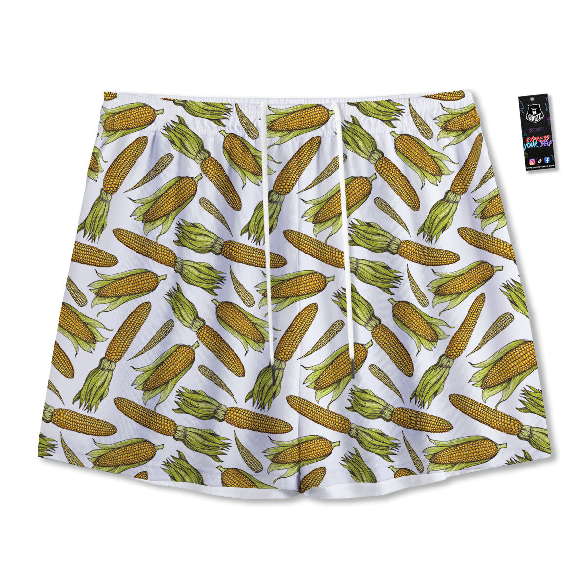 Corncob Hand-Drawn Print Pattern Mesh Shorts-grizzshop