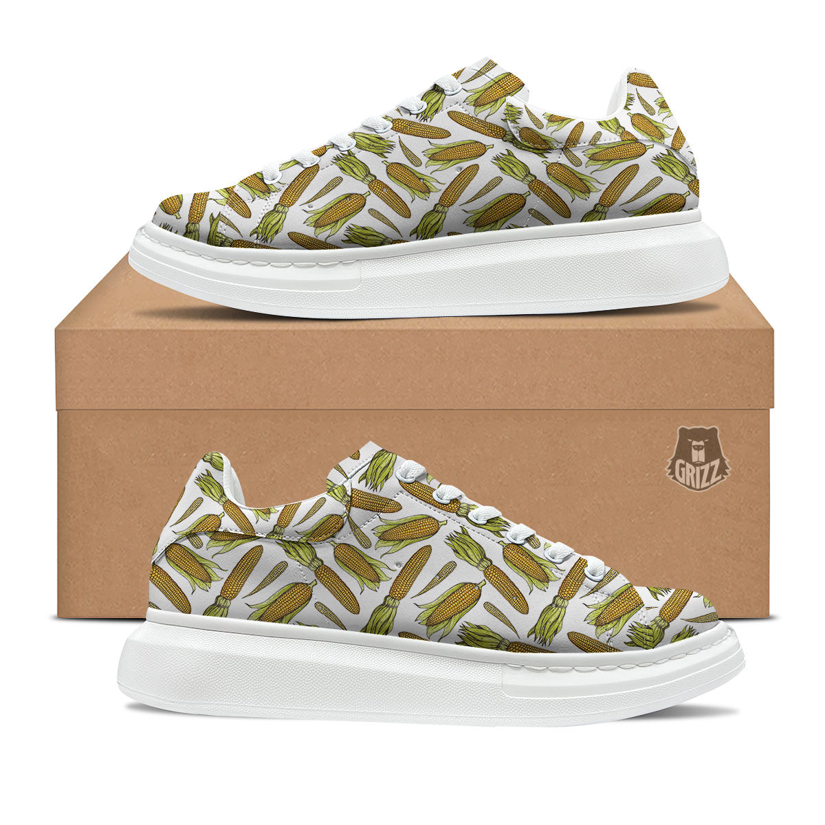 Corncob Hand-Drawn Print Pattern Platform Shoes-grizzshop
