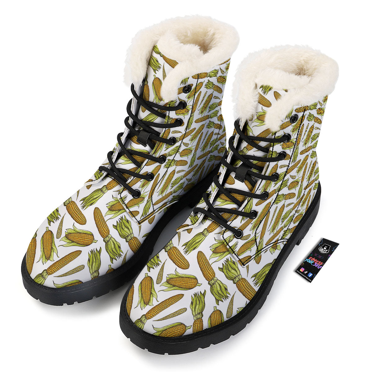 Corncob Hand-Drawn Print Pattern Winter Boots-grizzshop