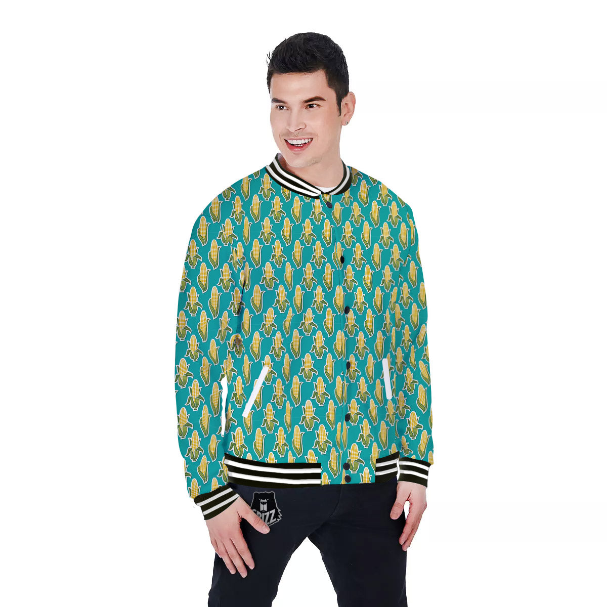 Corncob Print Pattern Baseball Jacket-grizzshop
