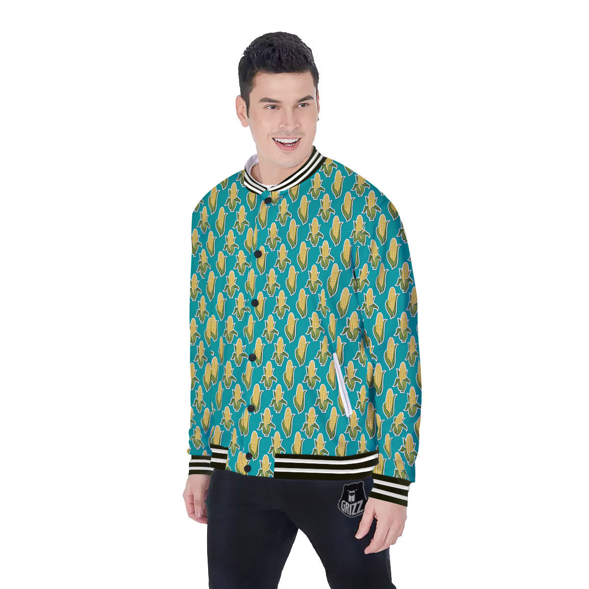 Corncob Print Pattern Baseball Jacket-grizzshop
