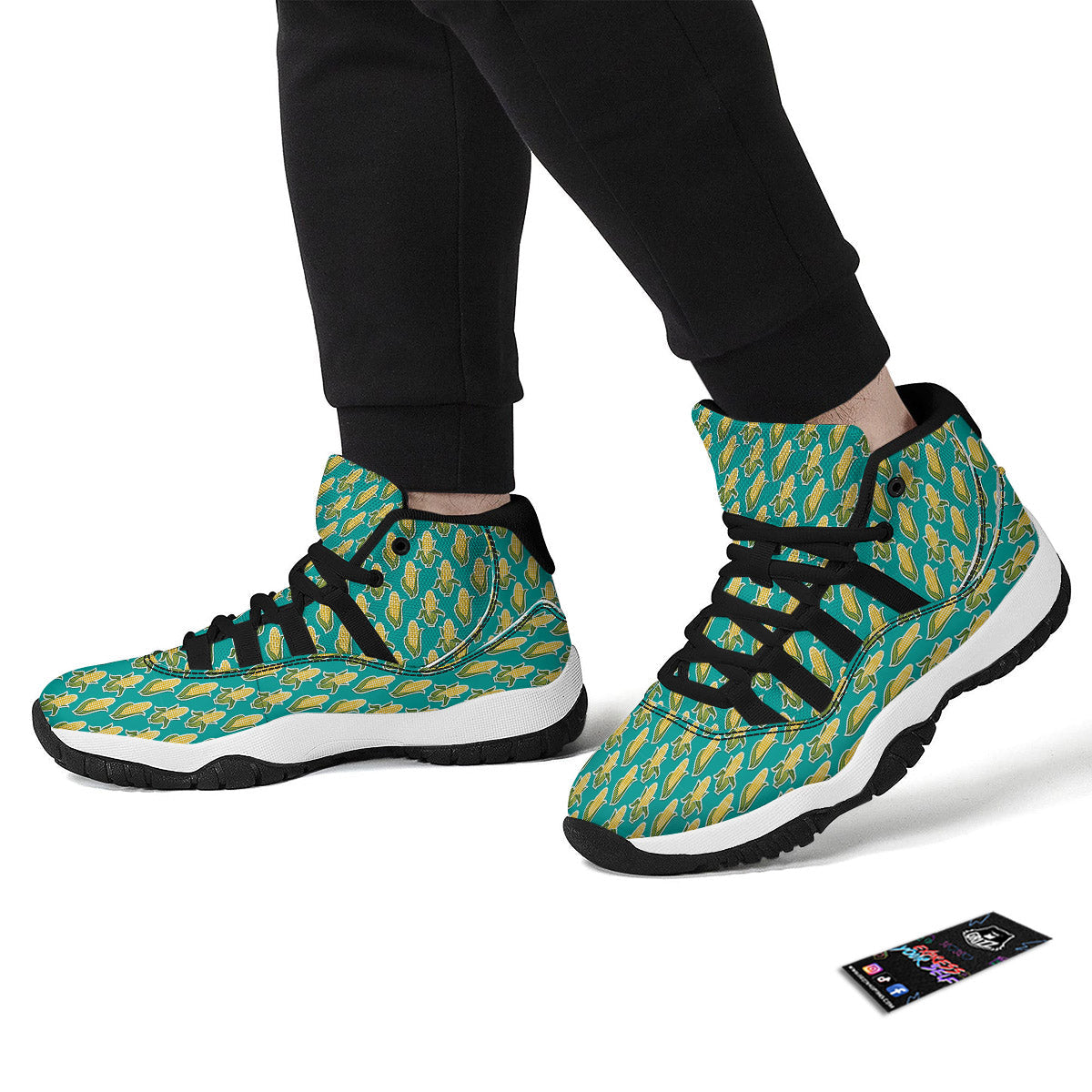 Corncob Print Pattern Black Bball Shoes-grizzshop