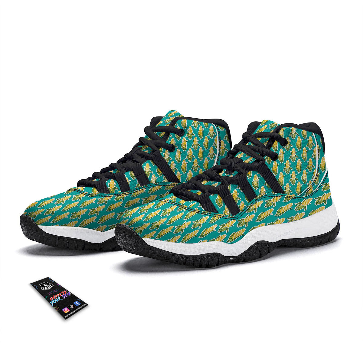 Corncob Print Pattern Black Bball Shoes-grizzshop