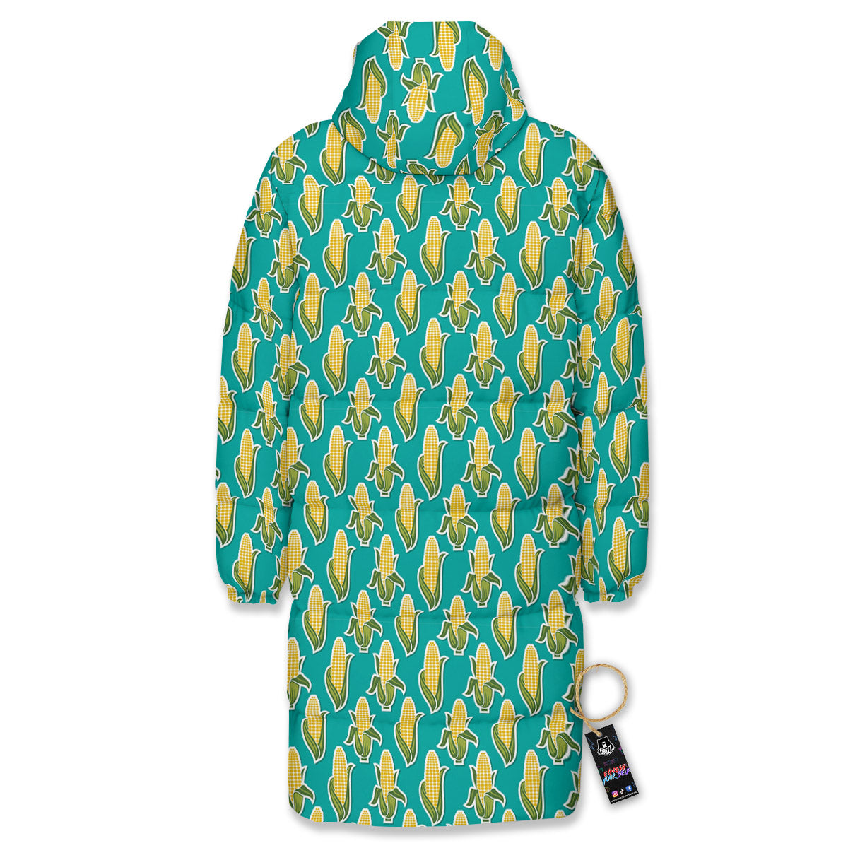 Corncob Print Pattern Long Down Jacket-grizzshop