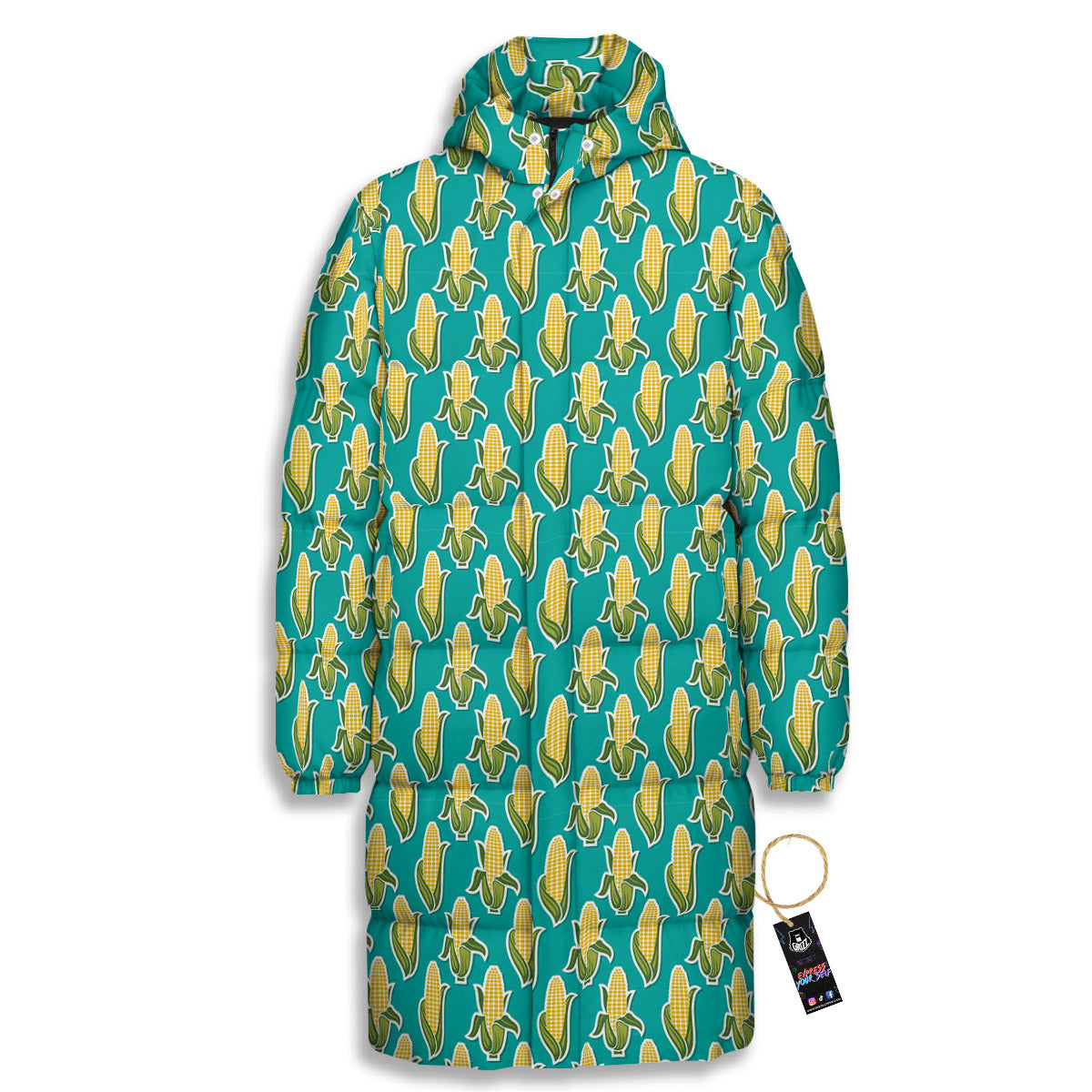 Corncob Print Pattern Long Down Jacket-grizzshop