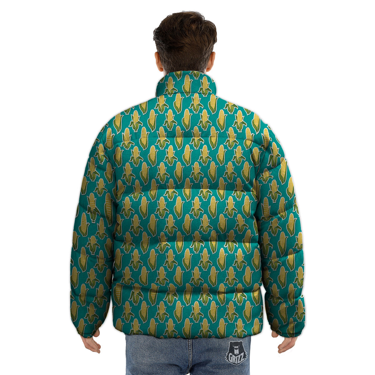 Corncob Print Pattern Puffer Jacket-grizzshop