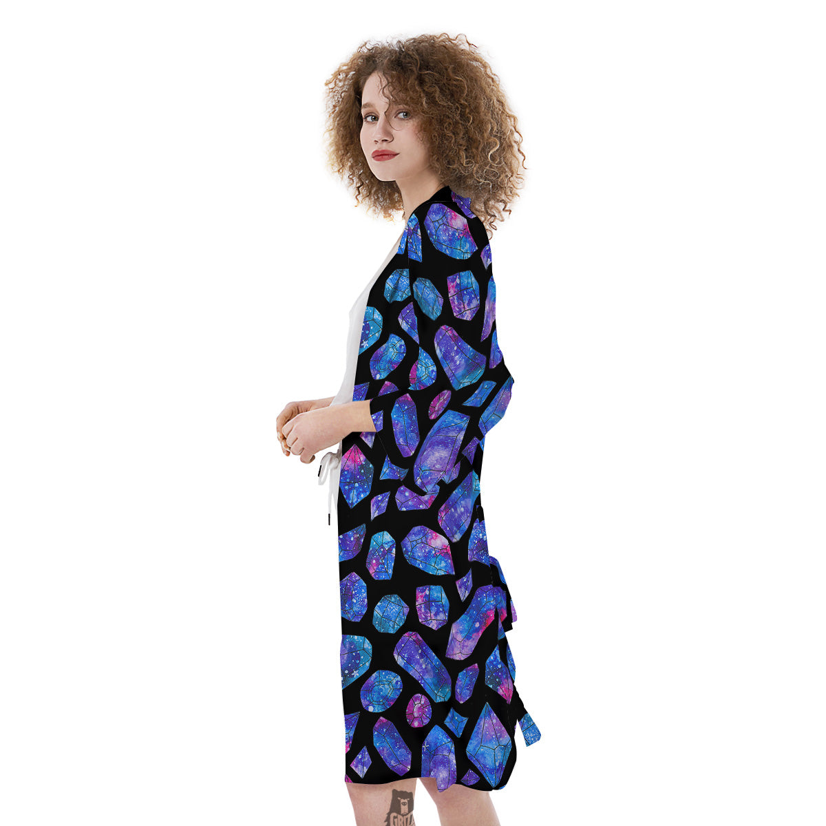 Cosmic Galaxy Space Blue Crystal Print Kimono-grizzshop