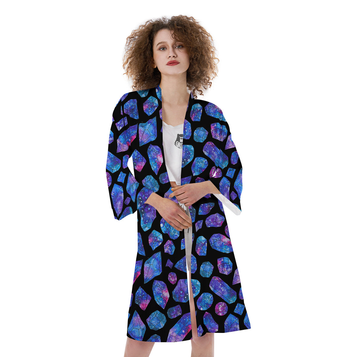 Cosmic Galaxy Space Blue Crystal Print Kimono-grizzshop