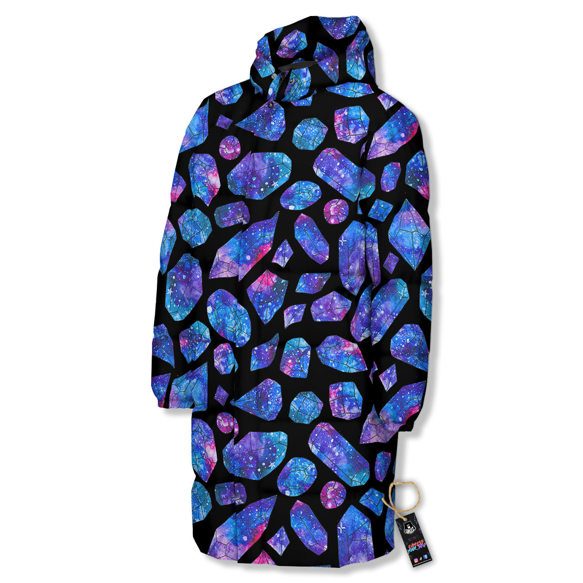 Cosmic Galaxy Space Blue Crystal Print Long Down Jacket
