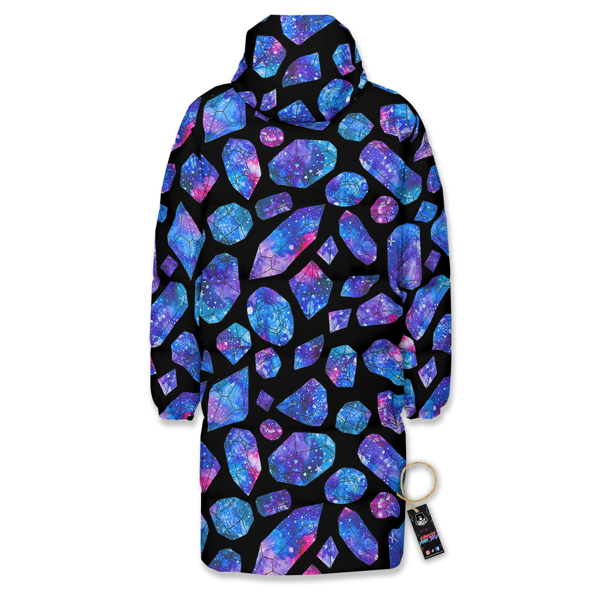Cosmic Galaxy Space Blue Crystal Print Long Down Jacket
