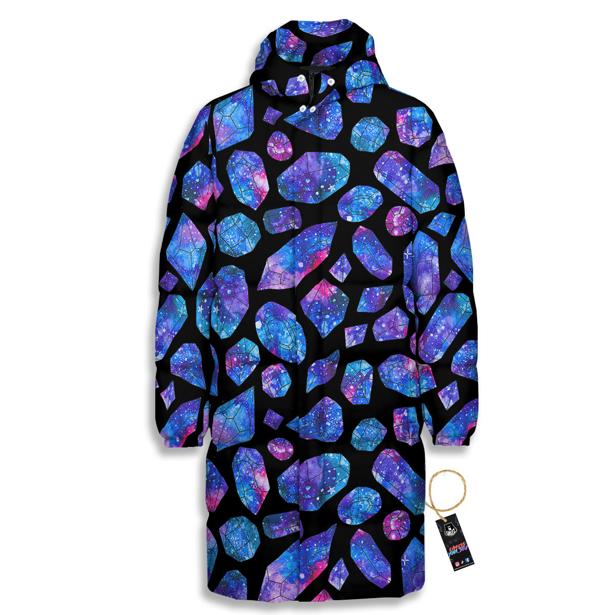 Cosmic Galaxy Space Blue Crystal Print Long Down Jacket