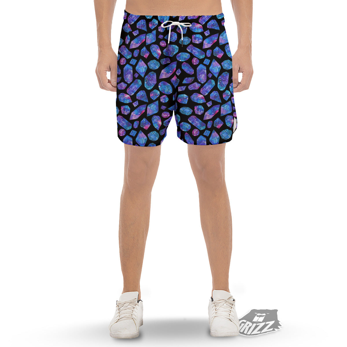 Cosmic Galaxy Space Blue Crystal Print Men's Gym Shorts-grizzshop