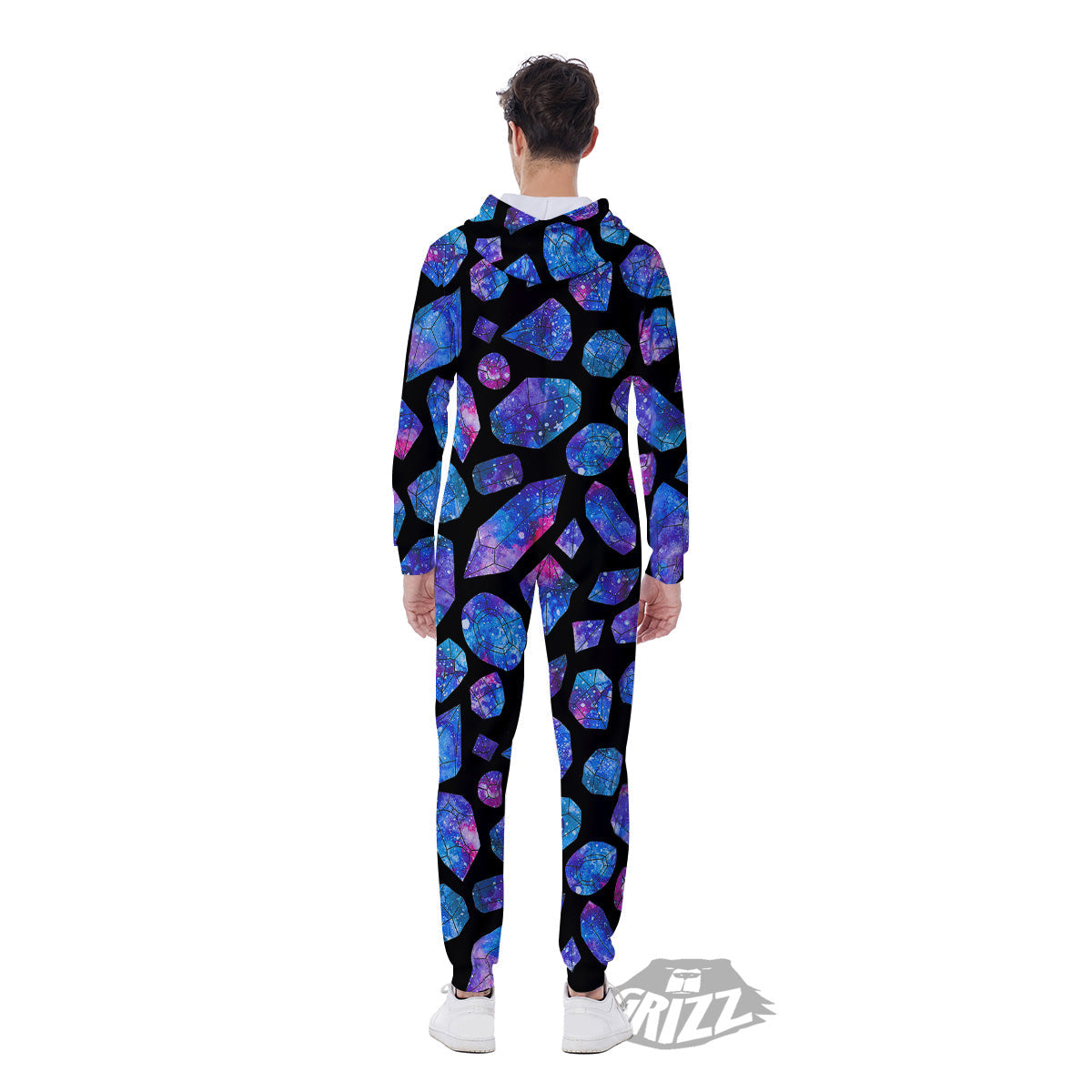 Cosmic Galaxy Space Blue Crystal Print Men's Jumpsuit-grizzshop