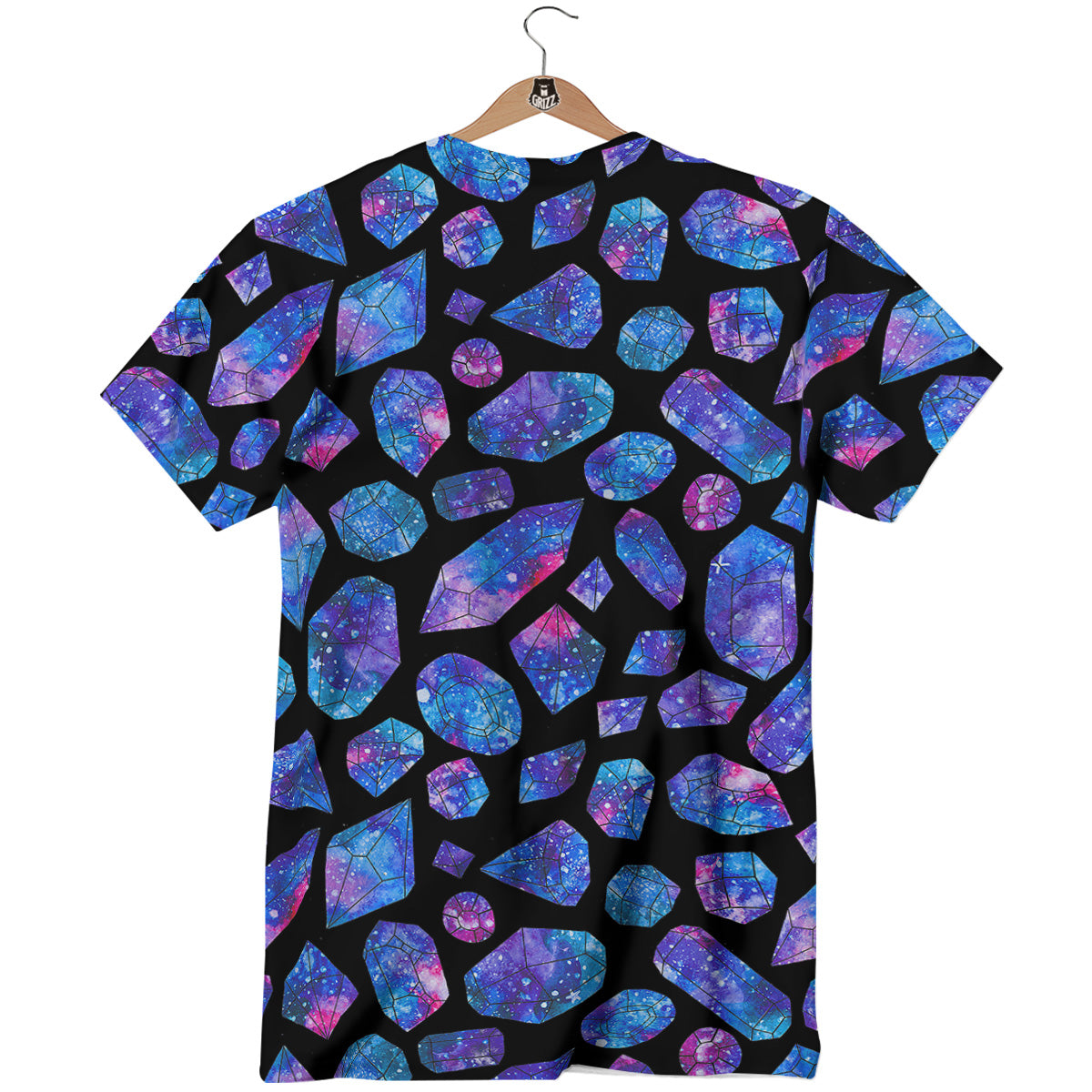 Cosmic Galaxy Space Blue Crystal Print T-Shirt-grizzshop