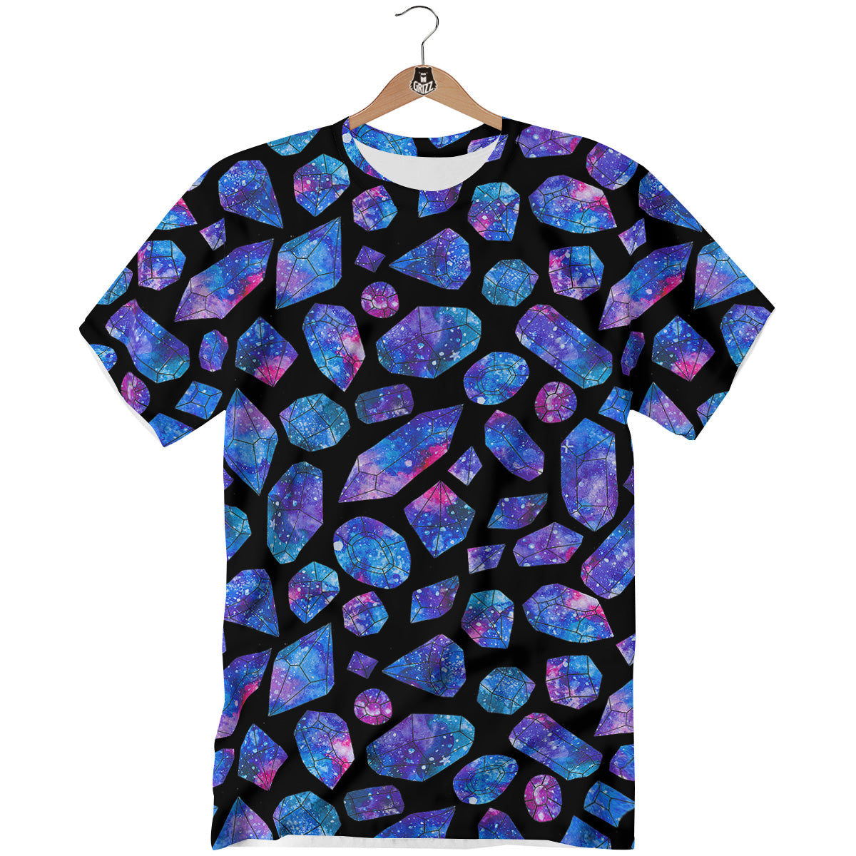 Cosmic Galaxy Space Blue Crystal Print T-Shirt-grizzshop