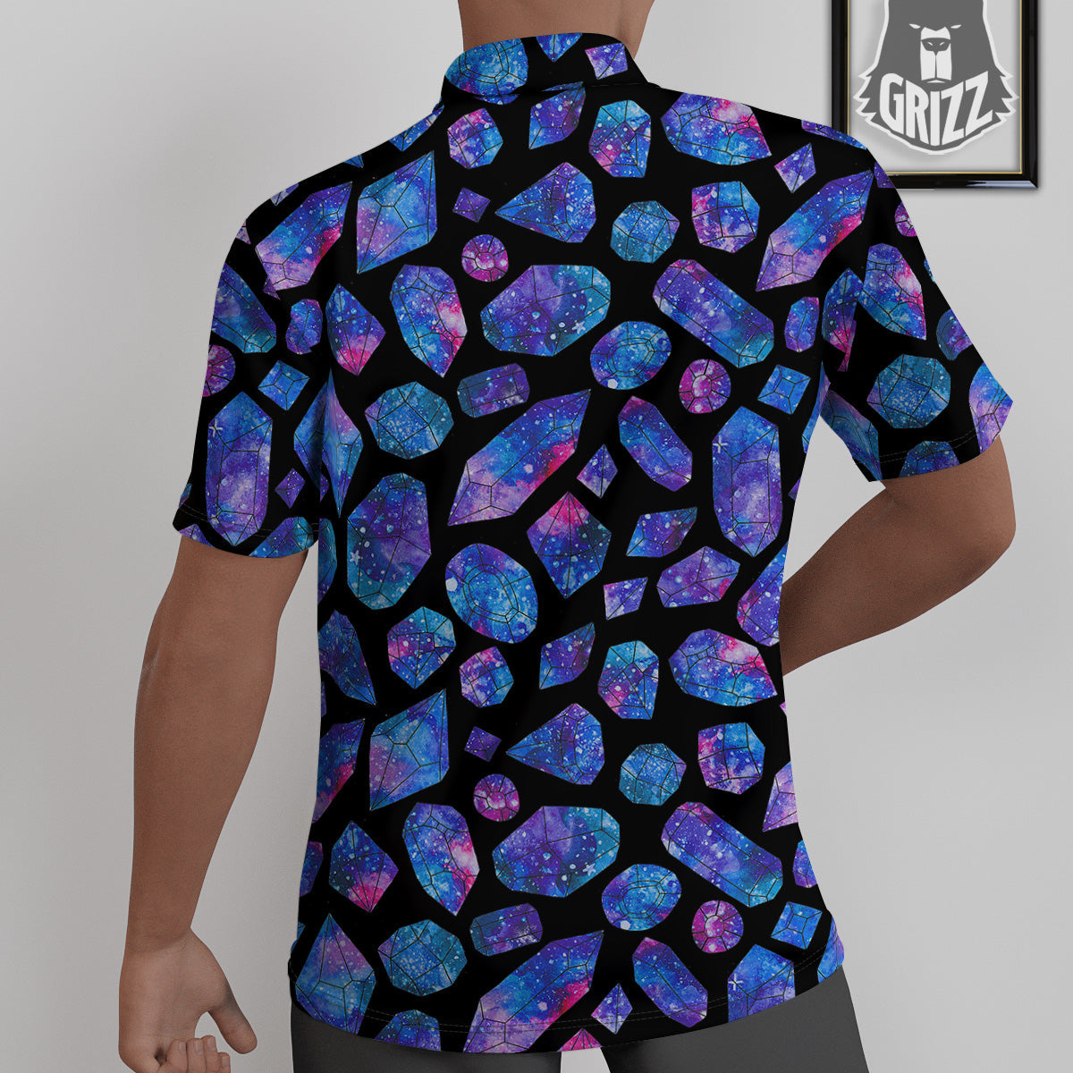 Cosmic Galaxy Space Blue Crystal Print Untucked Shirts-grizzshop