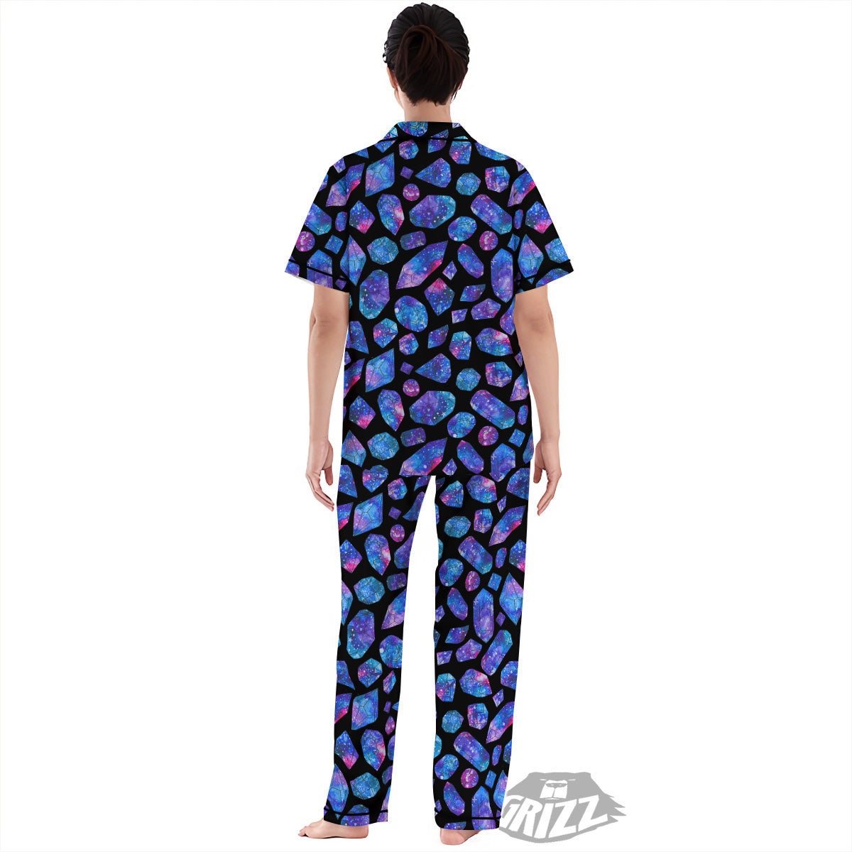 Cosmic Galaxy Space Blue Crystal Print Women's Pajamas Set-grizzshop