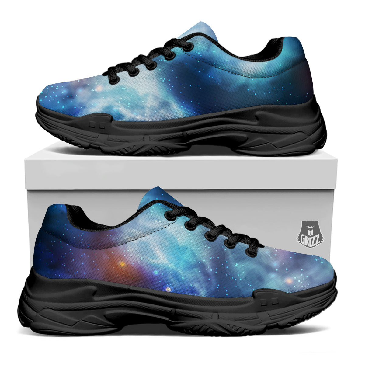 Cosmic Galaxy Space Blue Purple Print Black Chunky Shoes-grizzshop