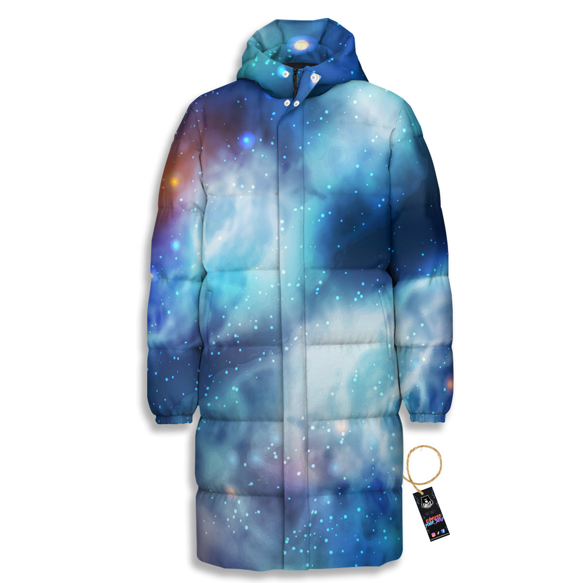 Cosmic Galaxy Space Blue Purple Print Long Down Jacket