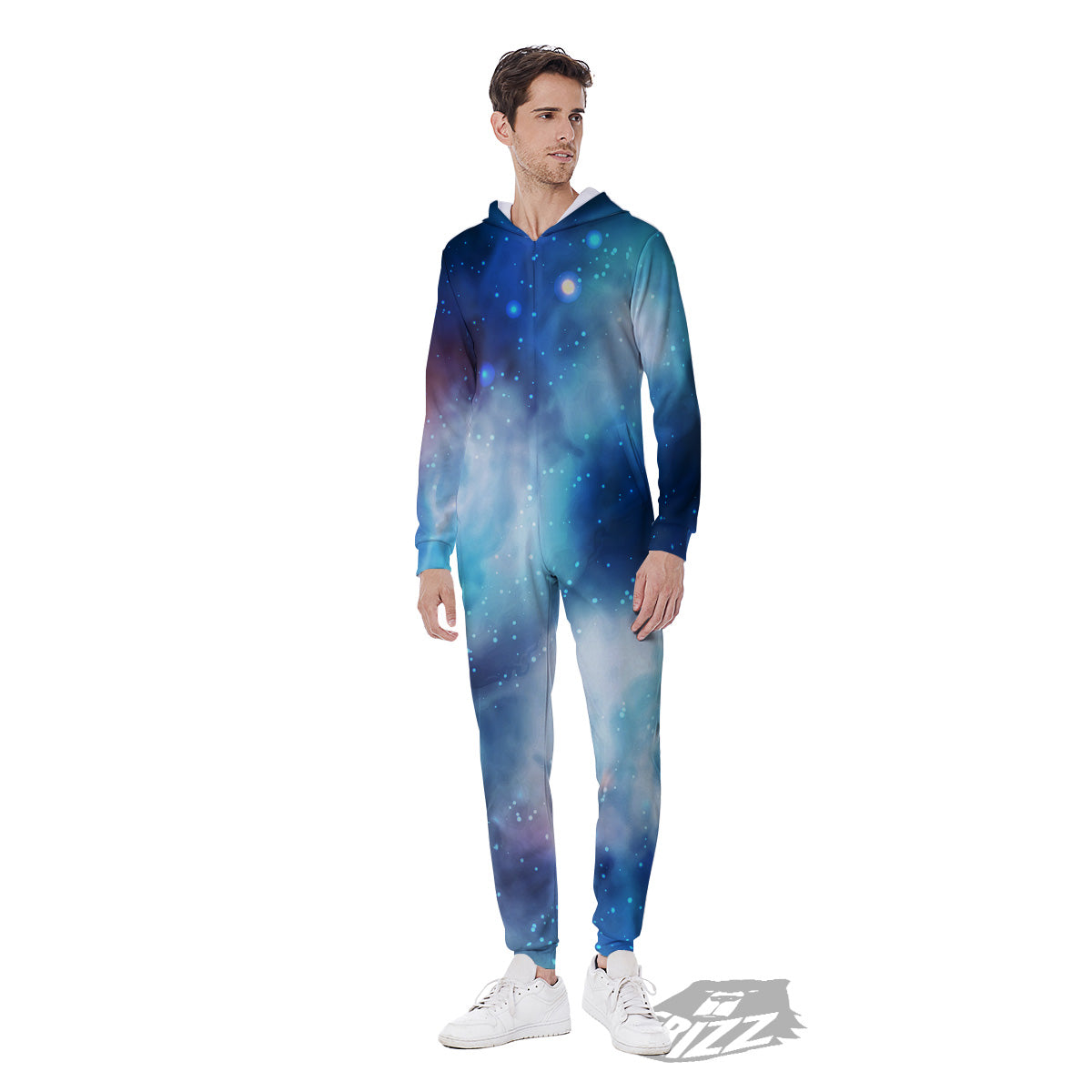 Cosmic Galaxy Space Blue Purple Print Men's Jumpsuit-grizzshop