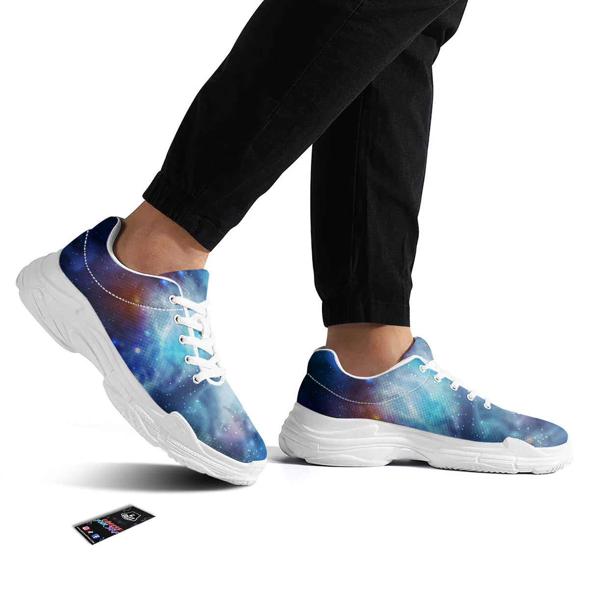 Cosmic Galaxy Space Blue Purple Print White Chunky Shoes-grizzshop