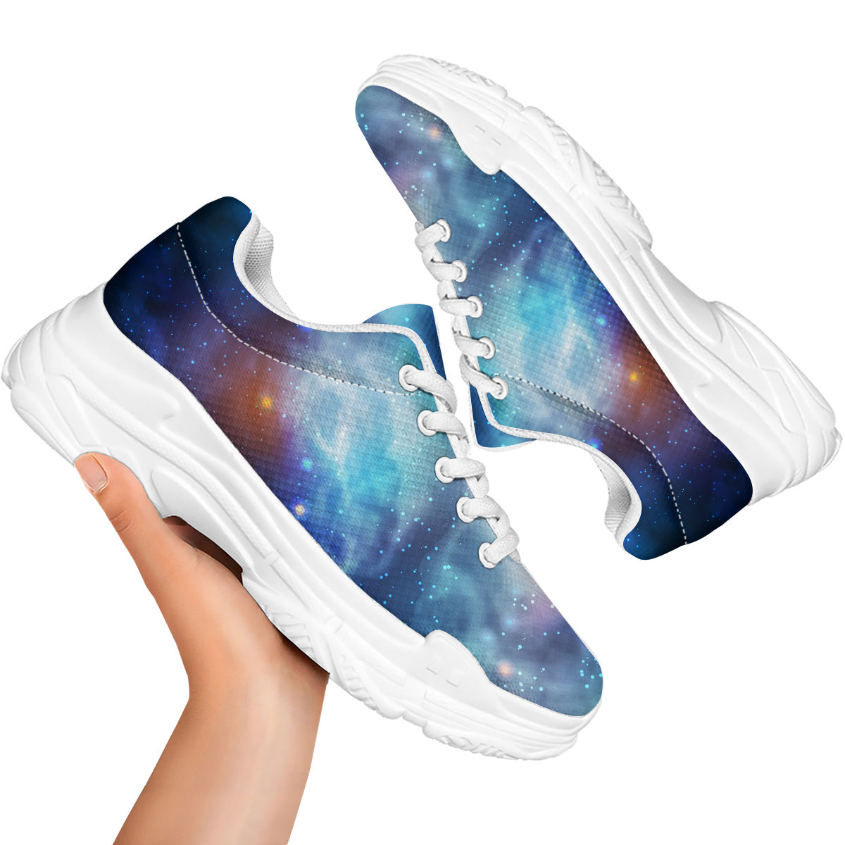 Cosmic Galaxy Space Blue Purple Print White Chunky Shoes-grizzshop