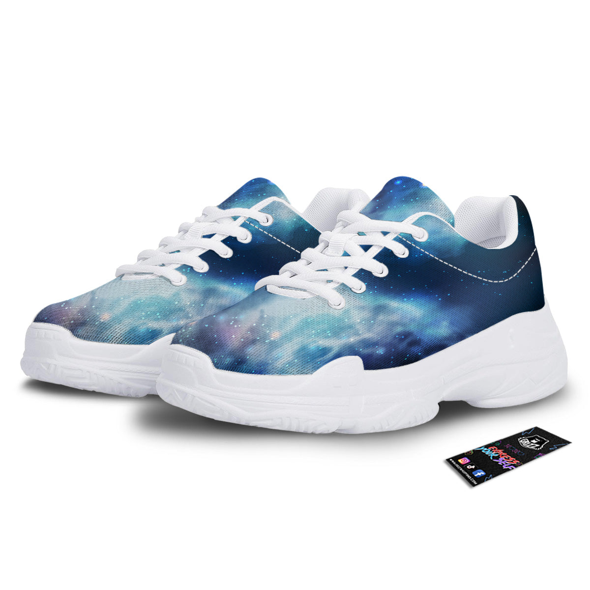 Cosmic Galaxy Space Blue Purple Print White Chunky Shoes-grizzshop