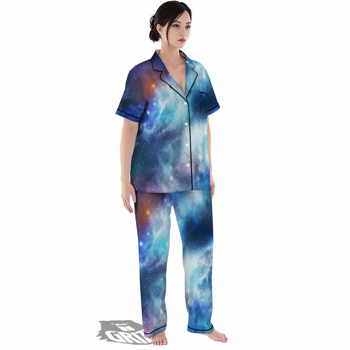 Cosmic Galaxy Space Blue Purple Print Women's Pajamas Set-grizzshop