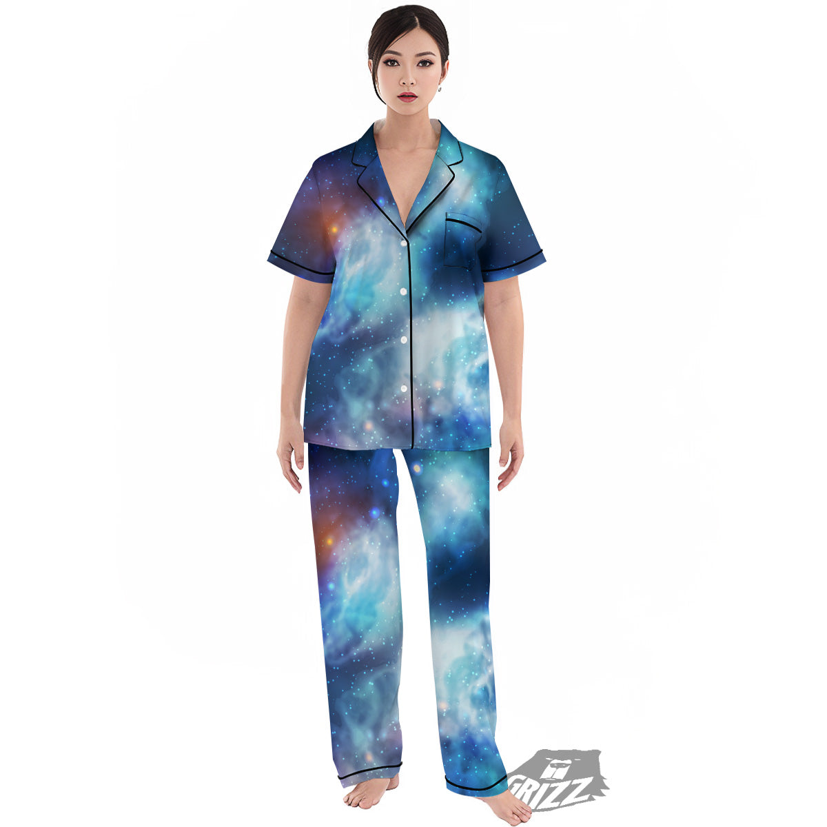 Cosmic Galaxy Space Blue Purple Print Women's Pajamas Set-grizzshop