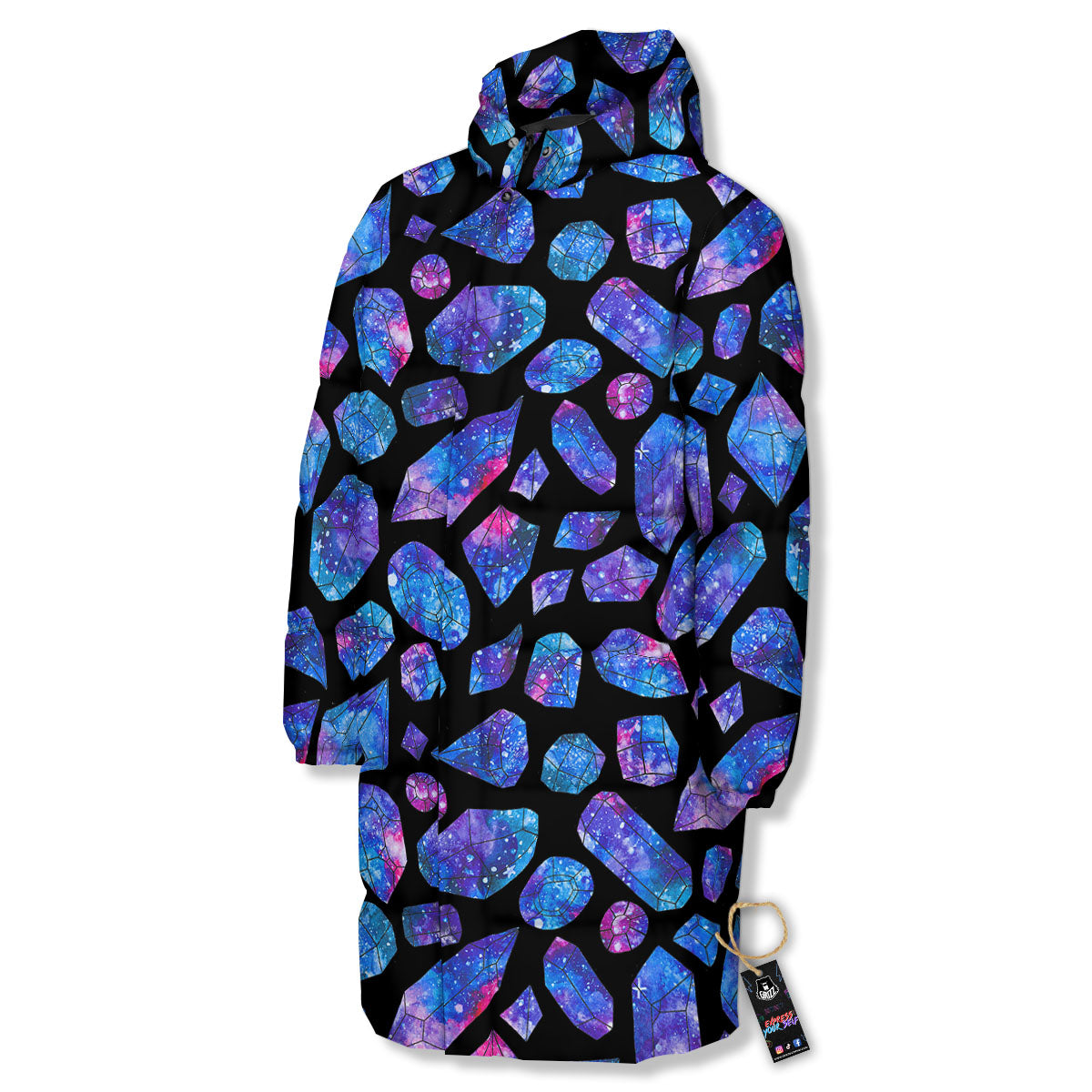 Cosmic Galaxy Space Purple Crystal Print Long Down Jacket-grizzshop