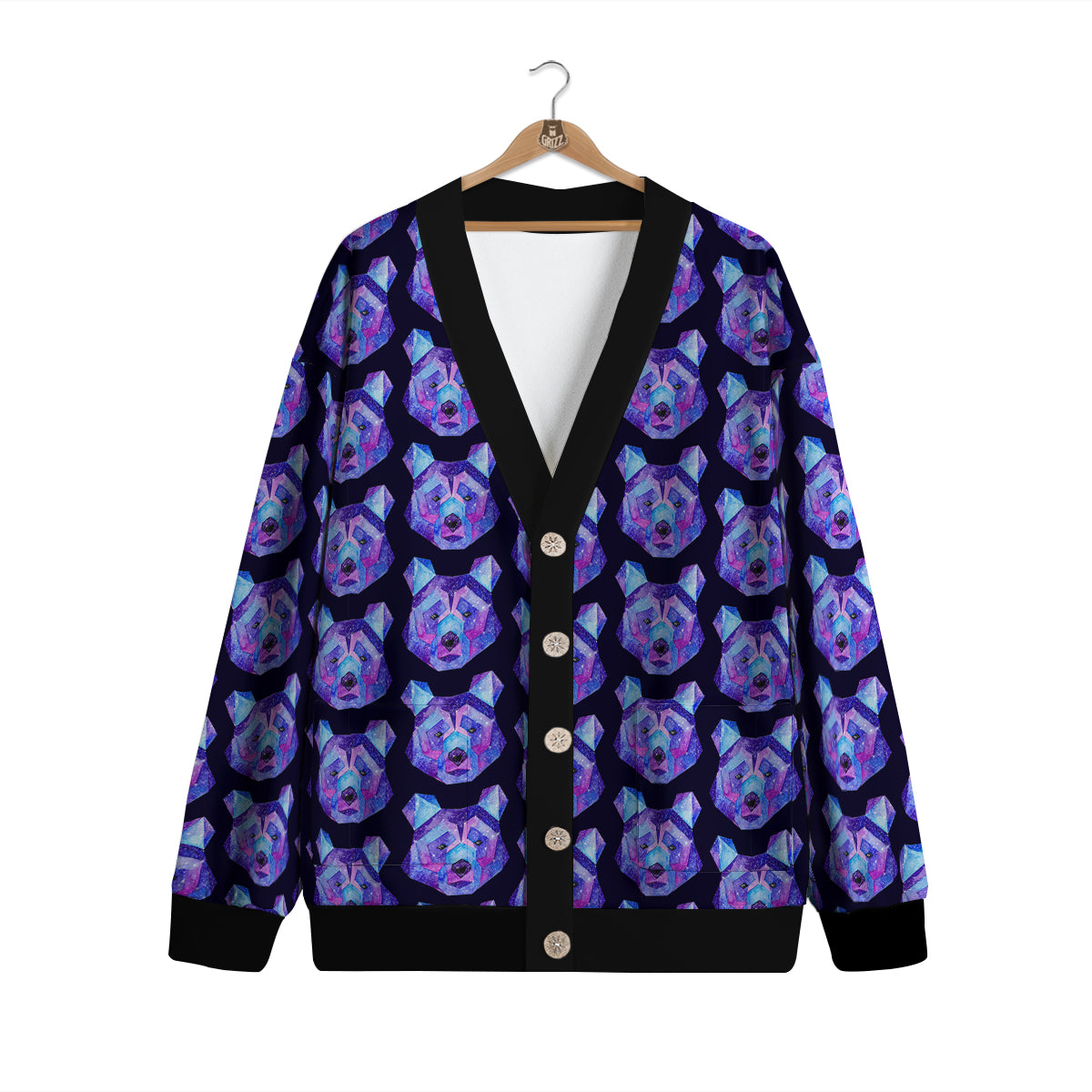 Cosmic Polygonal Bear Print Pattern Cardigan-grizzshop