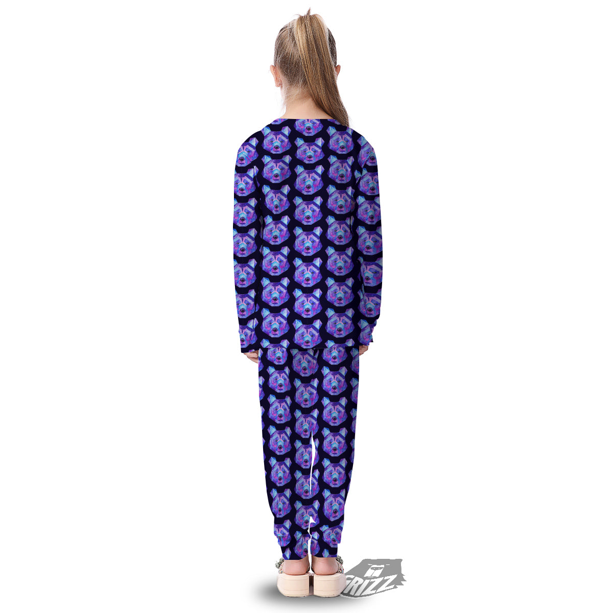 Cosmic Polygonal Bear Print Pattern Kid's Pajamas-grizzshop
