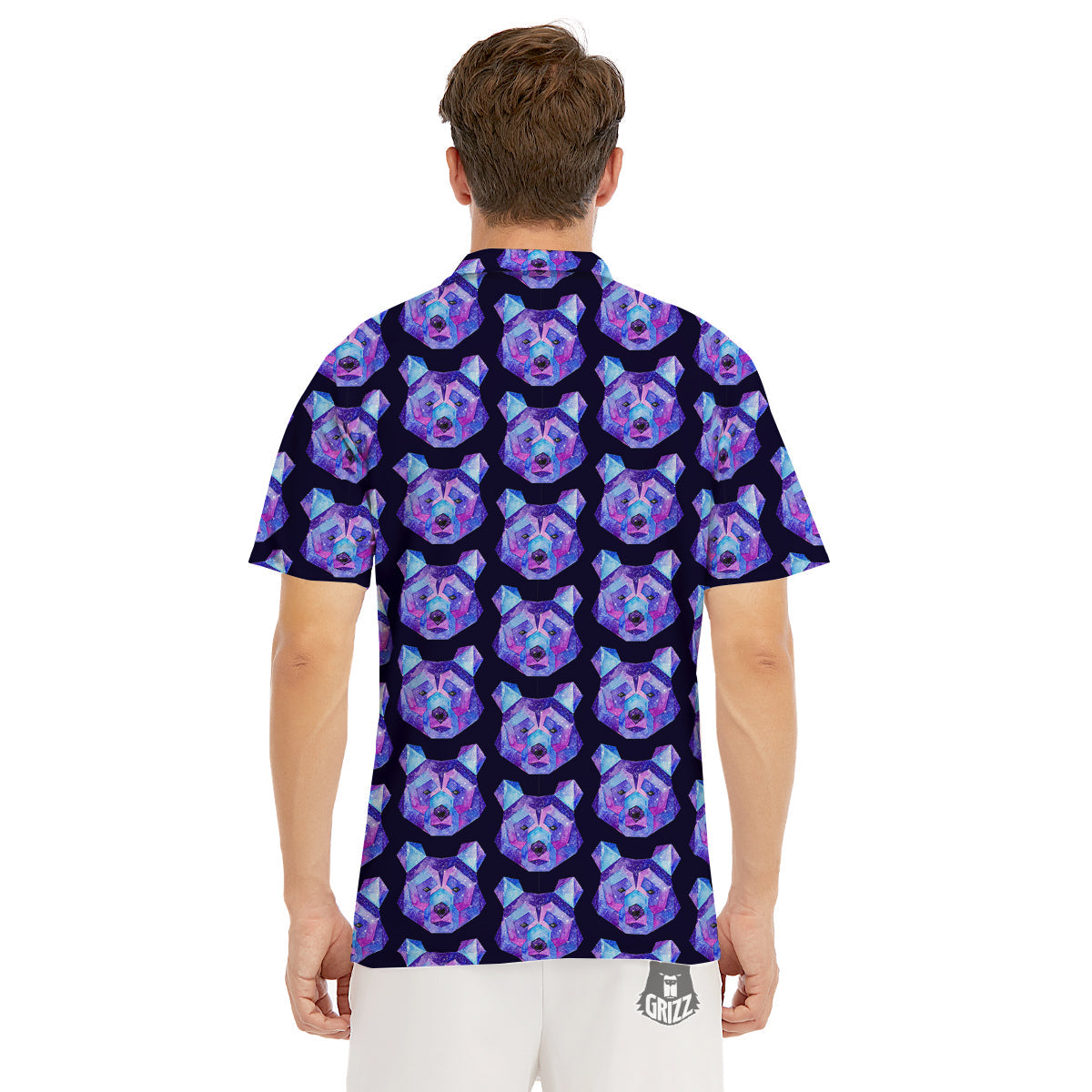 Cosmic Polygonal Bear Print Pattern Men's Golf Shirts-grizzshop