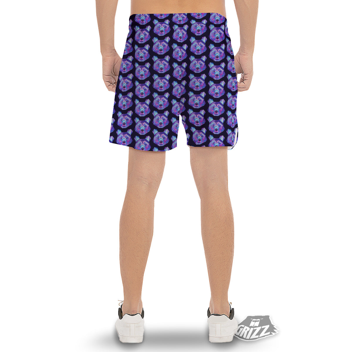 Cosmic Polygonal Bear Print Pattern Men's Gym Shorts-grizzshop