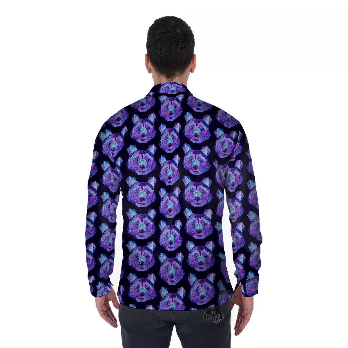 Cosmic Polygonal Bear Print Pattern Men's Long Sleeve Shirts-grizzshop
