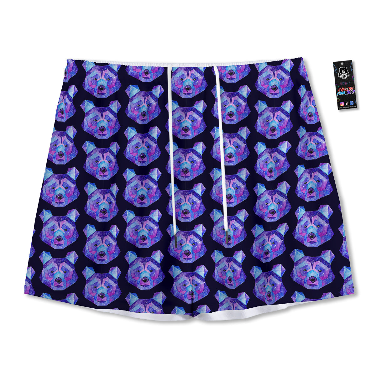 Cosmic Polygonal Bear Print Pattern Mesh Shorts-grizzshop