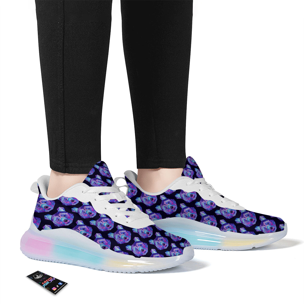 Cosmic Polygonal Bear Print Pattern Running Sneakers-grizzshop