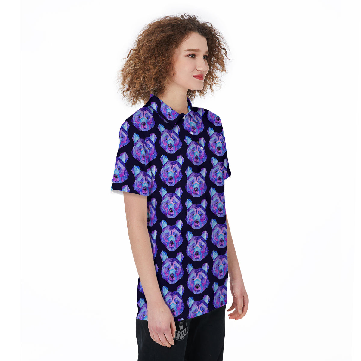 Cosmic Polygonal Bear Print Pattern Women's Golf Shirts-grizzshop