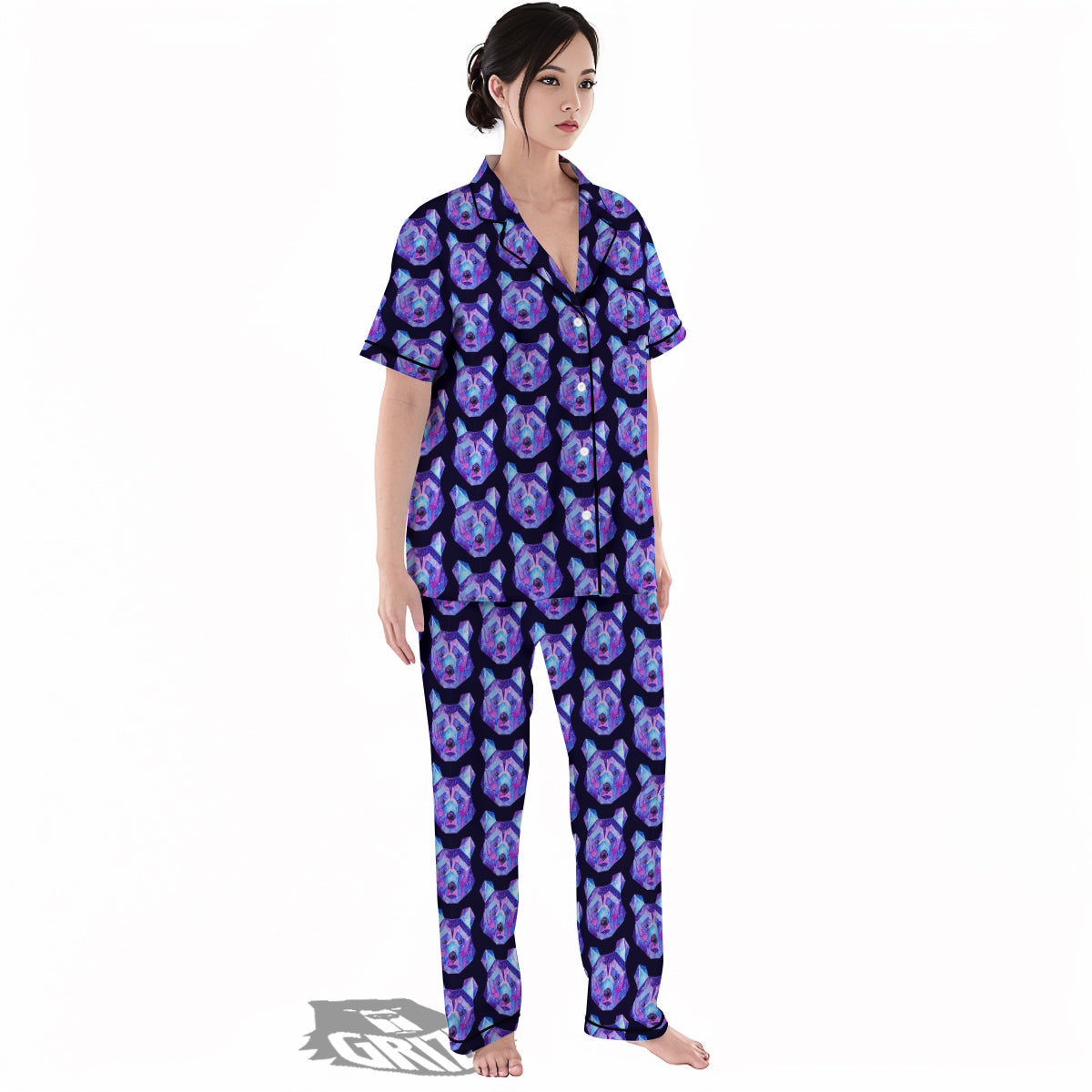 Cosmic Polygonal Bear Print Pattern Women's Pajamas Set-grizzshop