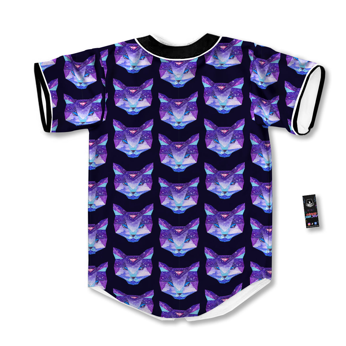 Cosmic Polygonal Cat Print Pattern Baseball Jersey-grizzshop