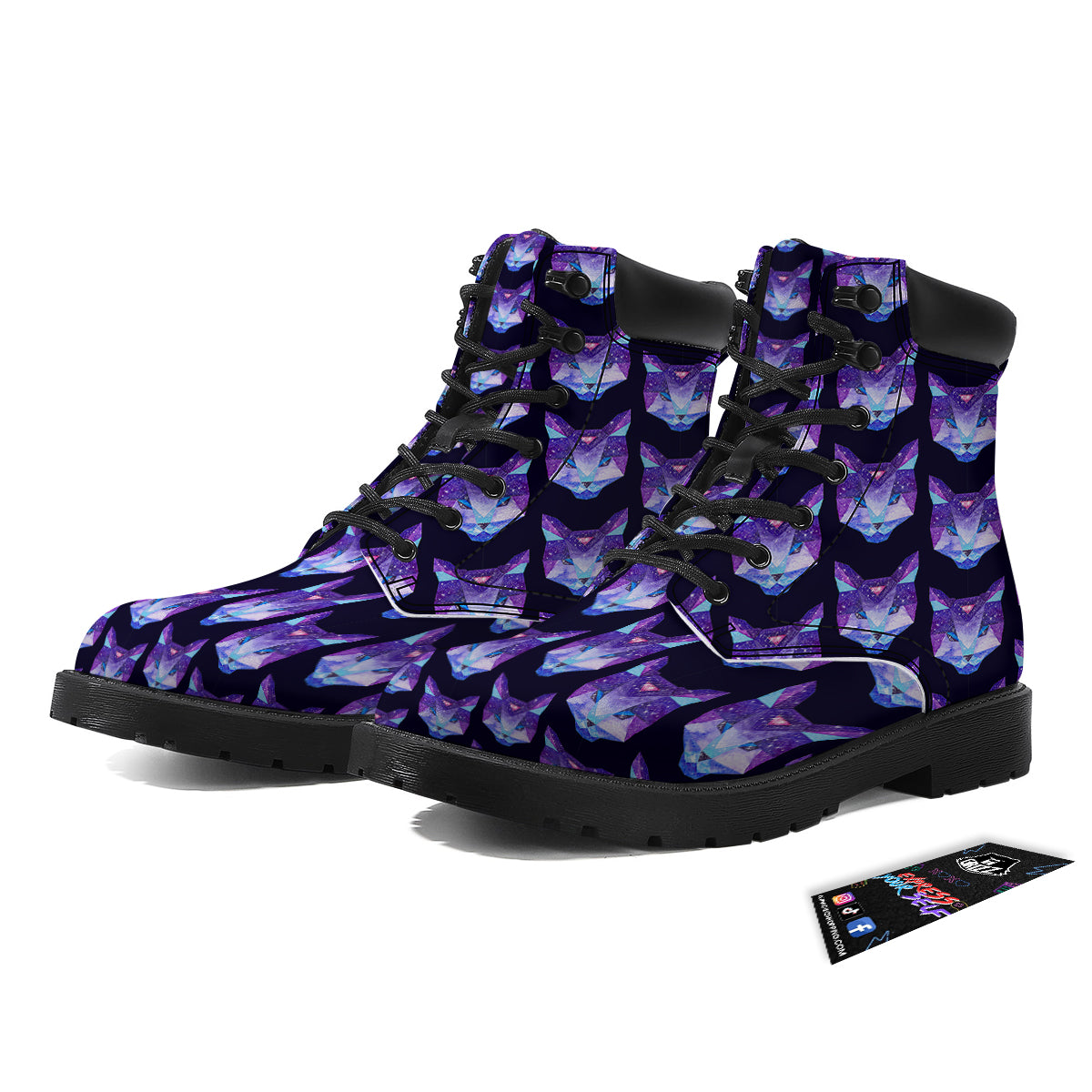 Cosmic Polygonal Cat Print Pattern Boots-grizzshop