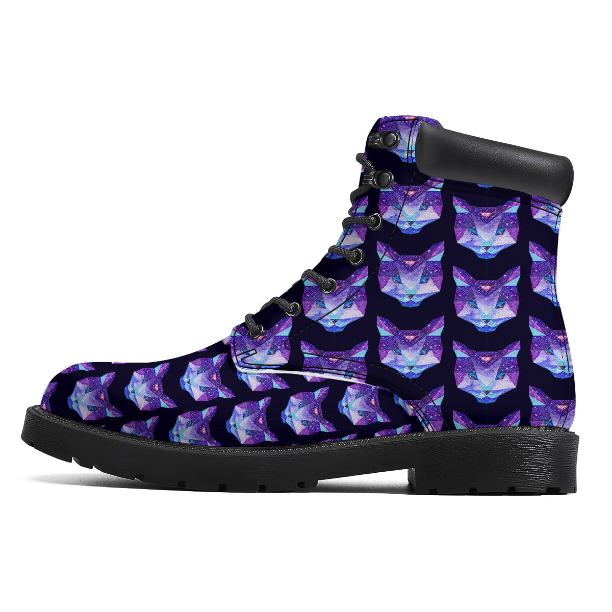 Cosmic Polygonal Cat Print Pattern Boots-grizzshop