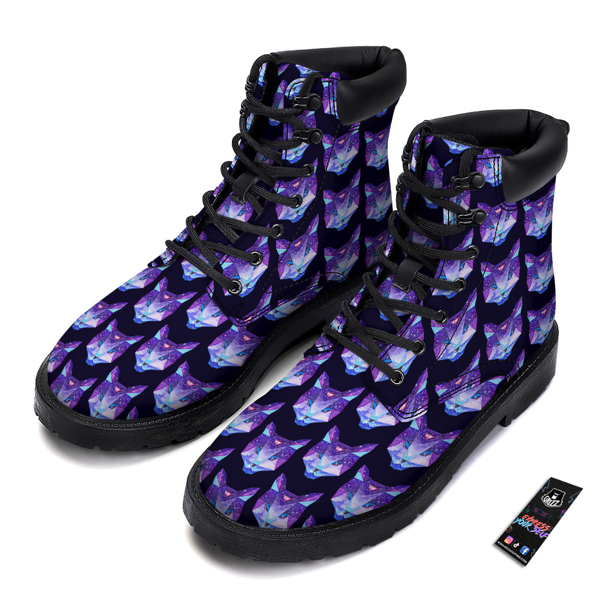 Cosmic Polygonal Cat Print Pattern Boots-grizzshop