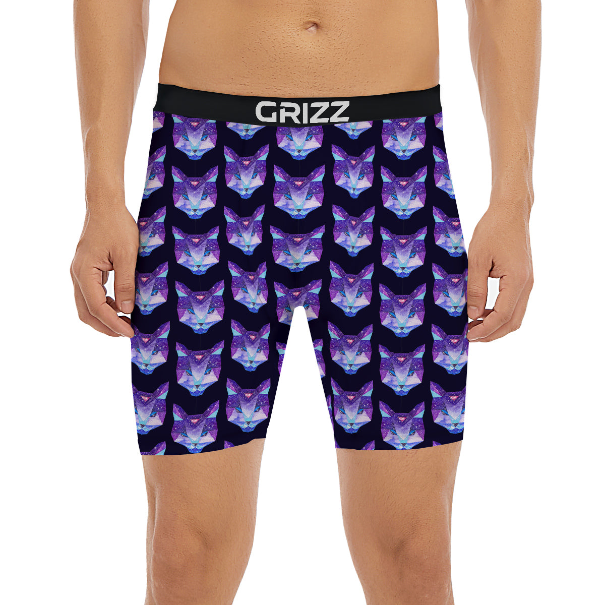 Cosmic Polygonal Cat Print Pattern Boxer Briefs-grizzshop