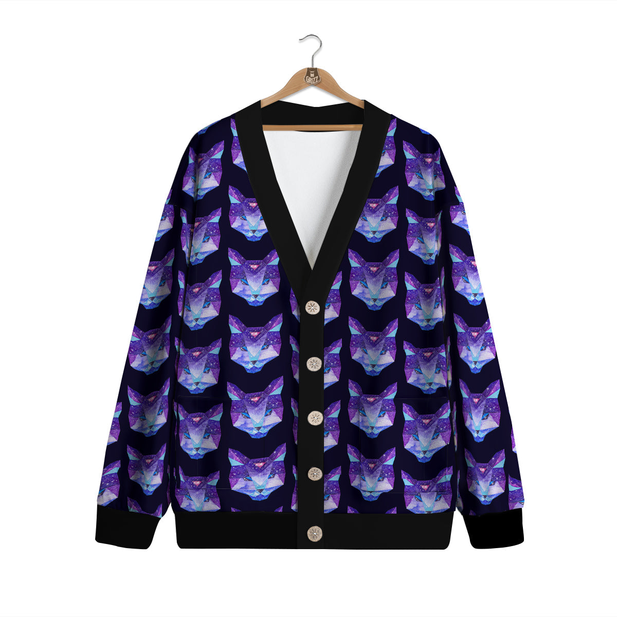 Cosmic Polygonal Cat Print Pattern Cardigan-grizzshop