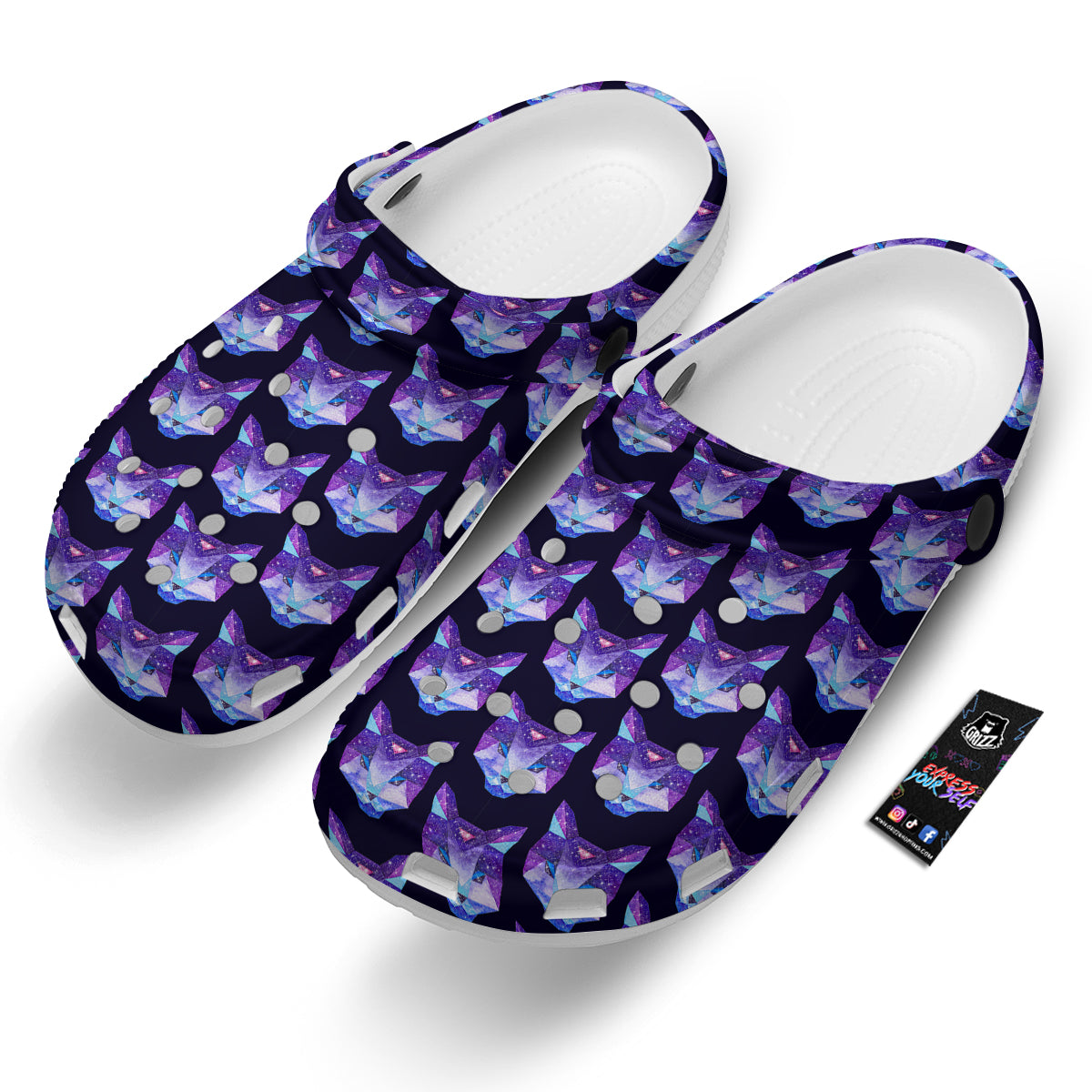 Cosmic Polygonal Cat Print Pattern Clog-grizzshop