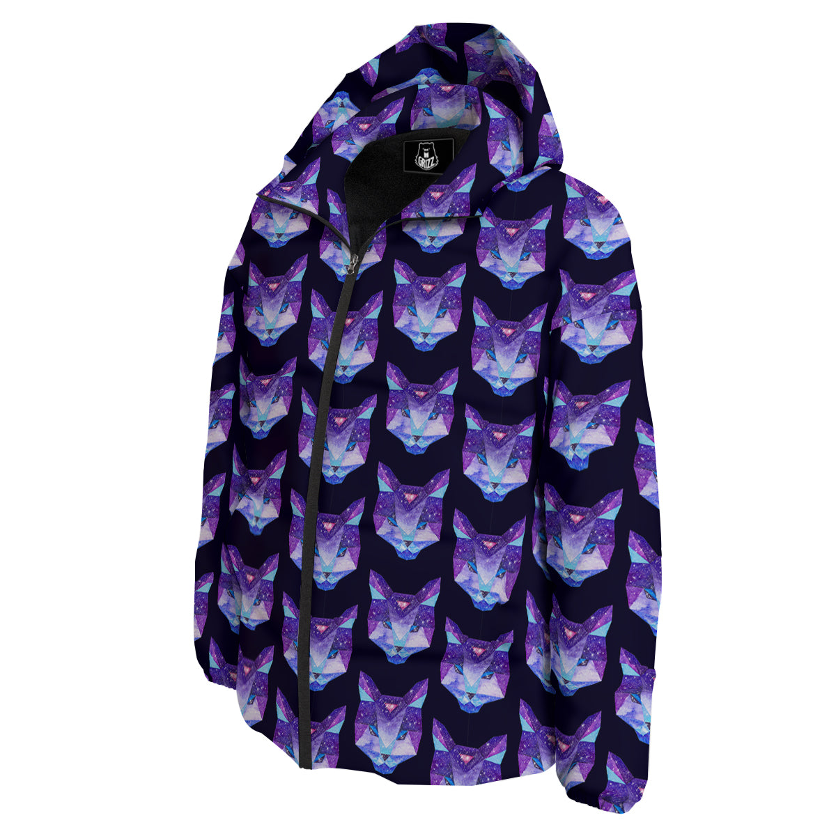 Cosmic Polygonal Cat Print Pattern Down Jacket-grizzshop