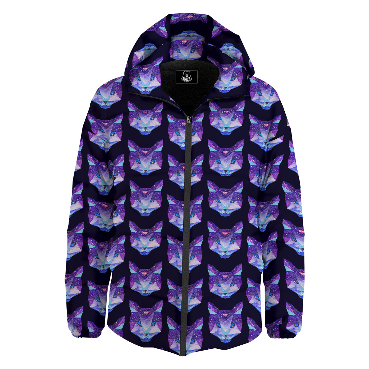 Cosmic Polygonal Cat Print Pattern Down Jacket-grizzshop