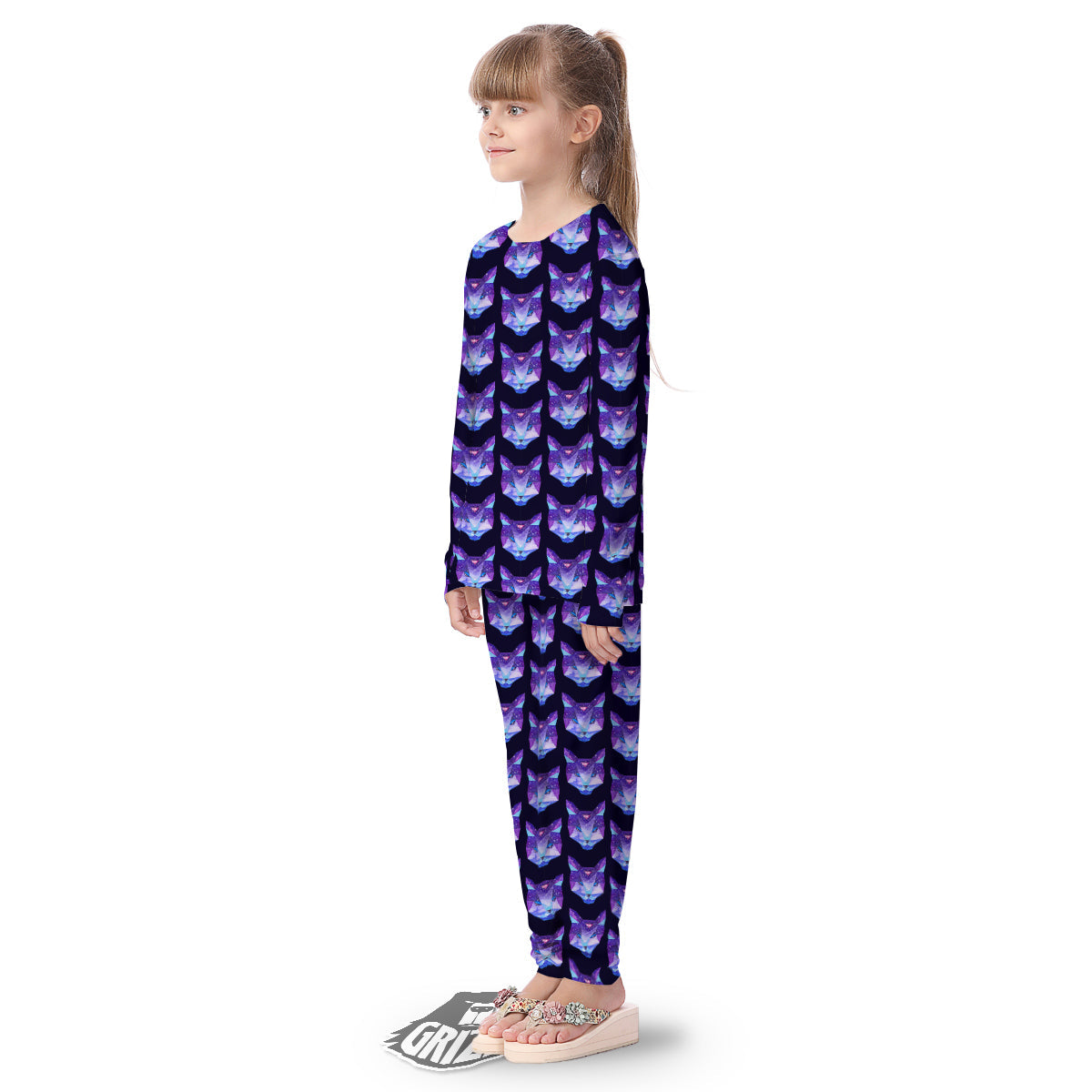 Cosmic Polygonal Cat Print Pattern Kid's Pajamas-grizzshop